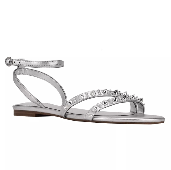 Guess Shoes - Guess Teagin Studded Strappy Sandals Silver -8